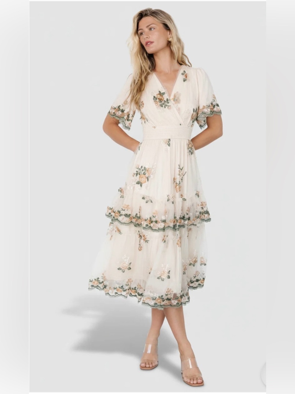NEW WITH TAGS Baltic Born Size: L floral Embroidered Peach Cream